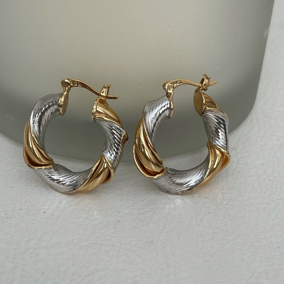 Hoop Earrings Womens Round Twist Two Tone Hoop Earrings - Picture 2 of 4